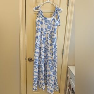One Shoulder Blue Floral Dress